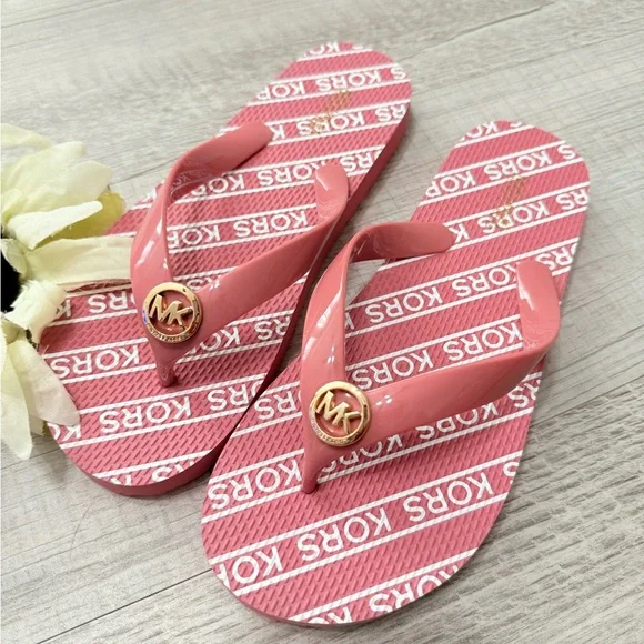 Michael Kors Coral Flip Flops with Logo - Picture 1 of 2